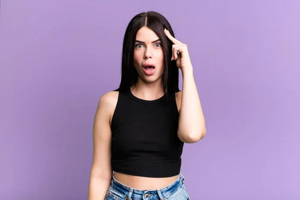 Young Adult Pretty Woman Looking Surprised Open Mouthed Shocked Realizing — Stockfoto