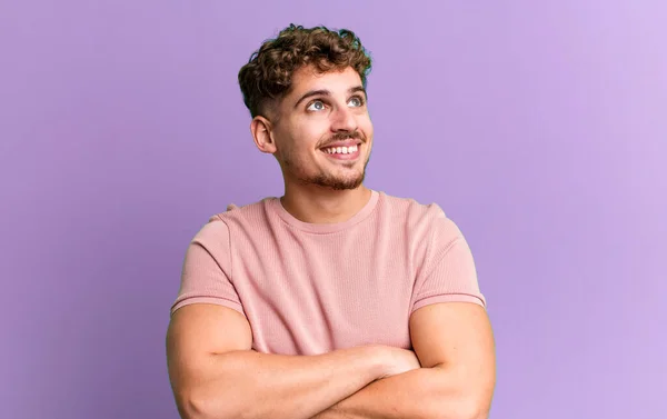 Young Adult Caucasian Man Feeling Happy Proud Hopeful Wondering Thinking — Stockfoto