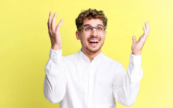 Young Adult Caucasian Man Feeling Happy Amazed Lucky Surprised Celebrating — Stockfoto