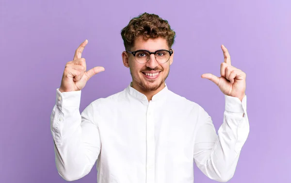 Young Adult Caucasian Man Framing Outlining Own Smile Both Hands — Photo