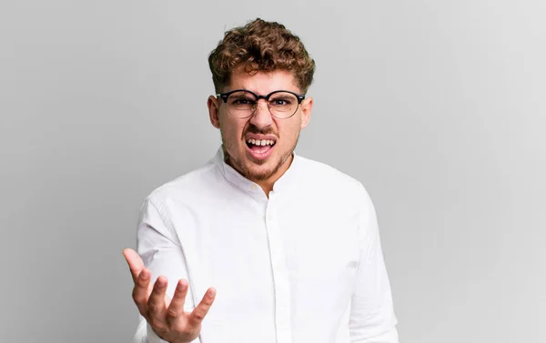 Young Adult Caucasian Man Looking Angry Annoyed Frustrated Screaming Wtf — Stockfoto
