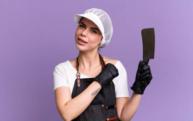 Mutlu hissetmek ve bir meydan okumayla yüzleşmek ya da kutlama yapmak. Bıçak konsepti olan kasap.