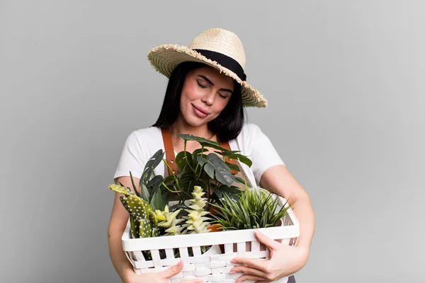 Young Pretty Woman Plants Gardering Concept — Fotografia de Stock