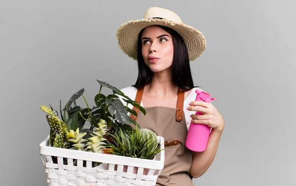 Young Pretty Woman Plants Gardering Concept — Stok Foto