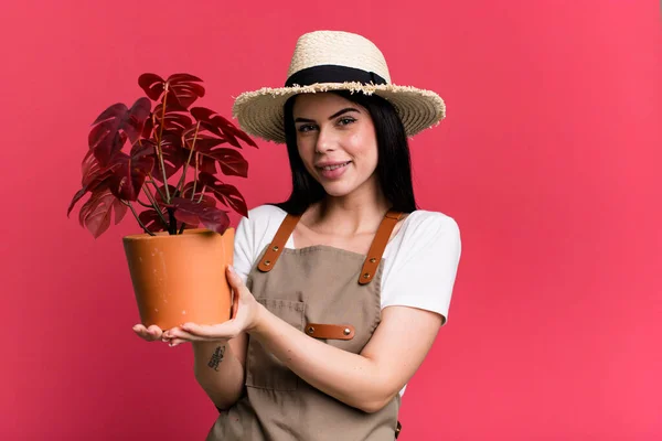 Young Pretty Woman Plants Gardering Concept — Zdjęcie stockowe
