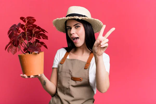 Young Pretty Woman Plants Gardering Concept — Foto Stock