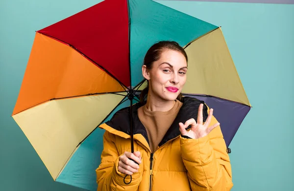 Joven Adulta Bonita Mujer Con Paraguas Lluvia Invierno Frío Concepto —  Fotos de Stock