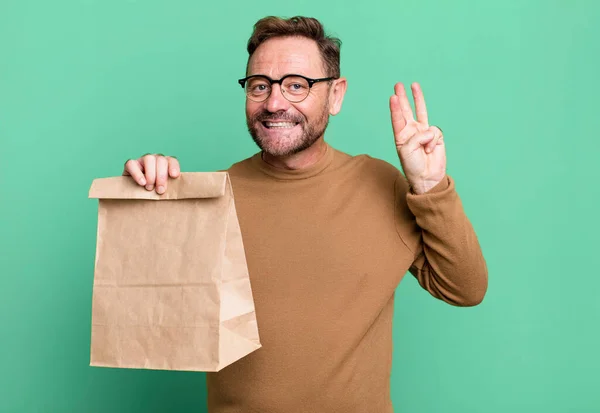 Middle Age Man Smiling Looking Friendly Showing Number Three Take — Stock Photo, Image
