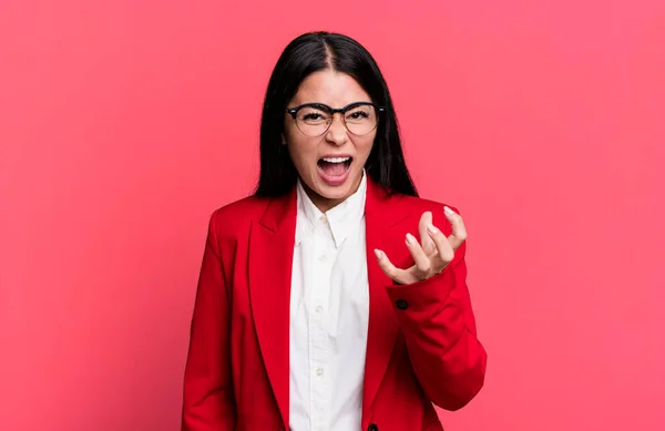 Hispanic Pretty Woman Looking Angry Annoyed Frustrated Business Concept — ストック写真