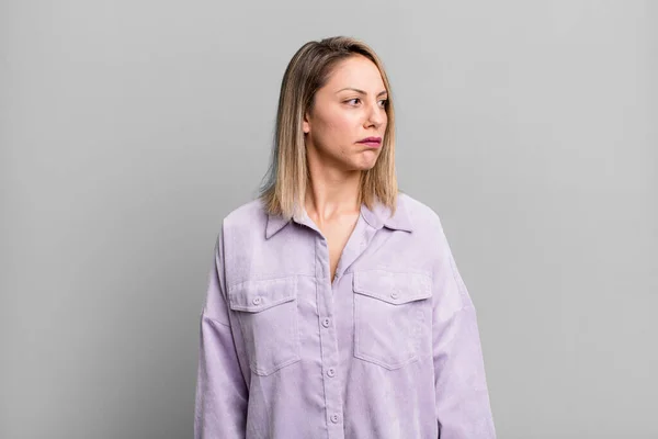 Blonde Adult Woman Feeling Sad Upset Angry Looking Side Negative — Stockfoto