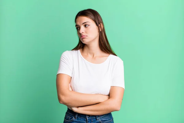 Pretty Young Adult Woman Feeling Sad Upset Angry Looking Side —  Fotos de Stock