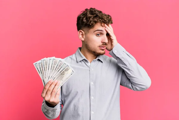 Young Adult Caucasian Man Feeling Bored Frustrated Sleepy Tiresome Dollar — Foto Stock