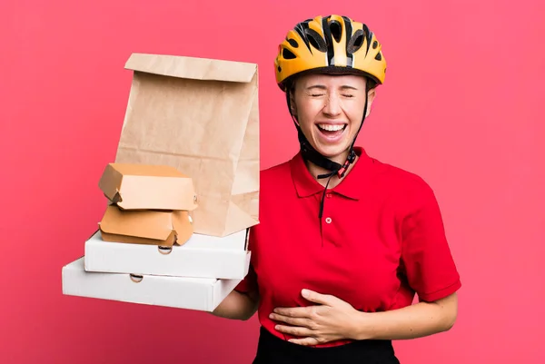 Laughing Out Loud Some Hilarious Joke Fast Food Delivery Take — Zdjęcie stockowe