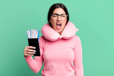 shouting aggressively, looking very angry. flight passenger concept