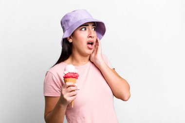 feeling happy, excited and surprised. ice cream and summer concept