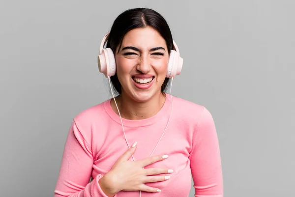 Laughing Out Loud Some Hilarious Joke Listening Music Headphones — Stockfoto