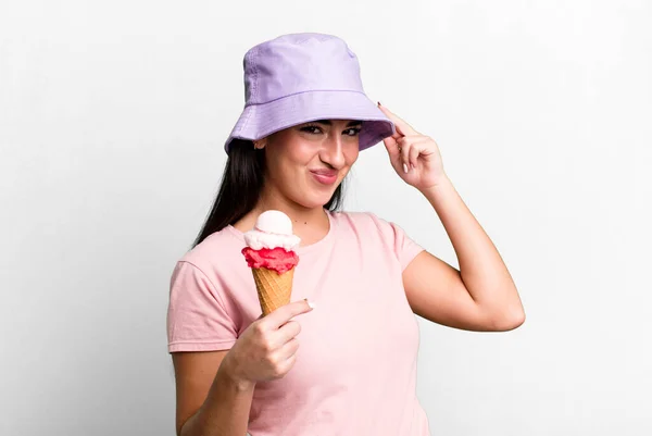 Feeling Confused Puzzled Showing You Insane Ice Cream Summer Concept — Stok fotoğraf