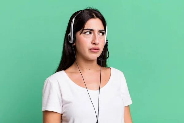 Feeling Sad Upset Angry Looking Side Telemarketer Concept — Stockfoto