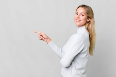 pretty caucasian woman with a copy space to the side
