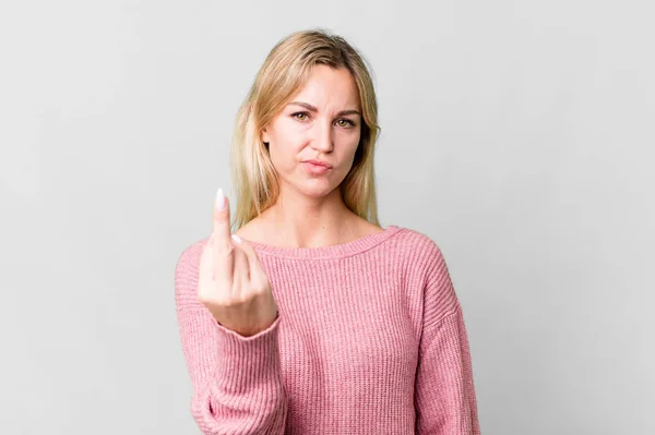 Caucasian Blonde Woman Feeling Angry Annoyed Rebellious Aggressive — Stockfoto