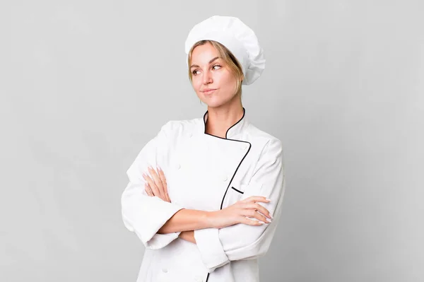 Caucasian Blonde Woman Shrugging Feeling Confused Uncertain Chef Concept — Zdjęcie stockowe