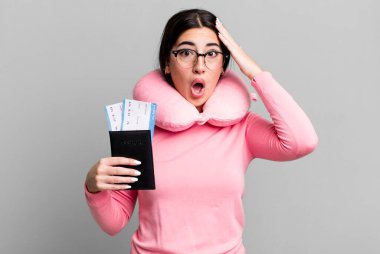 looking happy, astonished and surprised. flight passenger concept