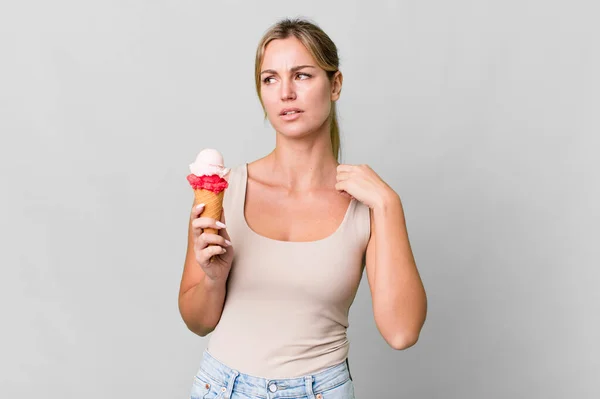 Caucasian Blonde Woman Feeling Stressed Anxious Tired Frustrated Ice Cream — Photo
