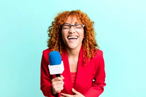 Red Hair Pretty Woman Laughing Out Loud Some Hilarious Joke — Photo