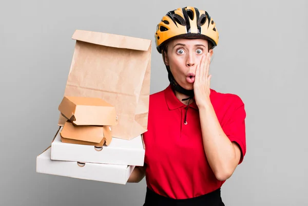 Feeling Shocked Scared Fast Food Delivery Take Away — Zdjęcie stockowe