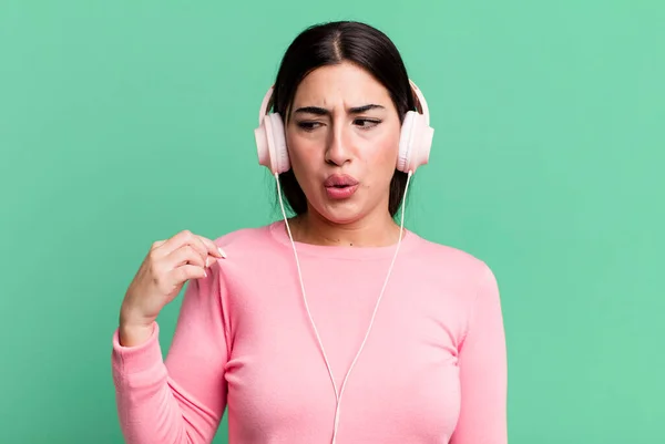 Feeling Stressed Anxious Tired Frustrated Listening Music Headphones — Foto de Stock