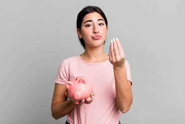 Making Capice Money Gesture Telling You Pay Piggy Bank — Stockfoto