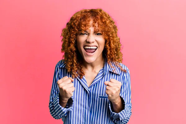 Red Hair Pretty Woman Isolated Background — Foto de Stock