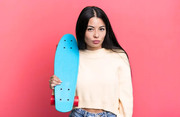Hispanic Pretty Woman Feeling Sad Whiney Unhappy Look Crying Skate — Stock Photo, Image