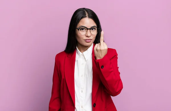 Hispanic Pretty Woman Feeling Angry Annoyed Rebellious Aggressive Business Concept — Stock Photo, Image