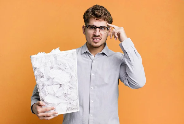 Young Adult Caucasian Man Feeling Confused Puzzled Showing You Insane — Stock Photo, Image