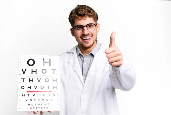 Young Adult Caucasian Man Feeling Proud Smiling Positively Thumbs Optical — Fotografia de Stock