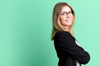 young pretty woman with a copy space to the side