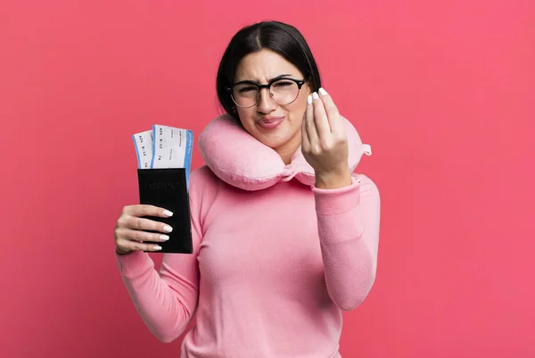 Making Capice Money Gesture Telling You Pay Flight Passenger Concept — Stok fotoğraf