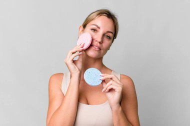 pretty caucasian woman making up concept