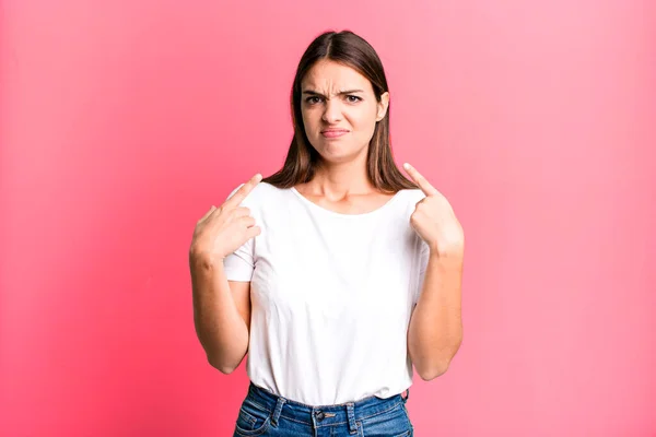 Pretty Young Adult Woman Bad Attitude Looking Proud Aggressive Pointing — Stockfoto