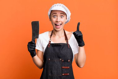 feeling like a happy and excited genius after realizing an idea. butcher concept