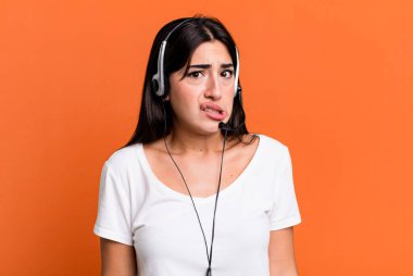 looking puzzled and confused. telemarketer concept