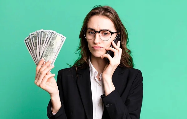 Young Pretty Businesswoman Dollar Banknotes — Stock Photo, Image