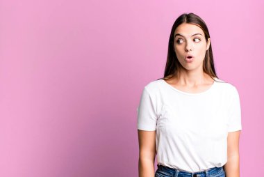 young pretty woman with a copy space to the side