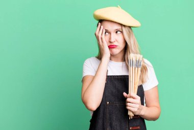 feeling bored, frustrated and sleepy after a tiresome. artist painter concept