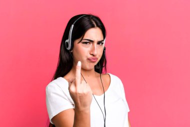 feeling angry, annoyed, rebellious and aggressive. telemarketer concept