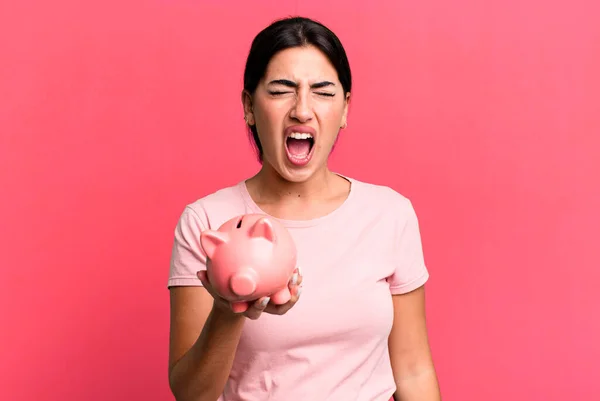 Shouting Aggressively Looking Very Angry Piggy Bank — Stock Photo, Image