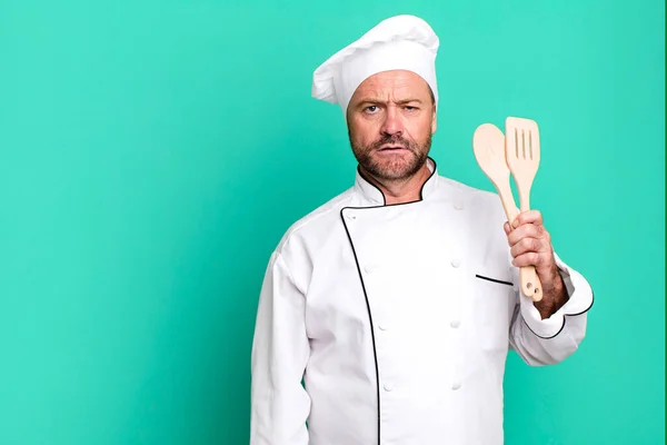 Middle Age Man Feeling Puzzled Confused Chef Tools Concept — Stock Photo, Image