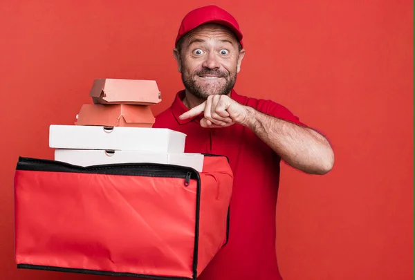 Middle Age Man Take Away Fast Food Delivery Man Sport — Stock Photo, Image