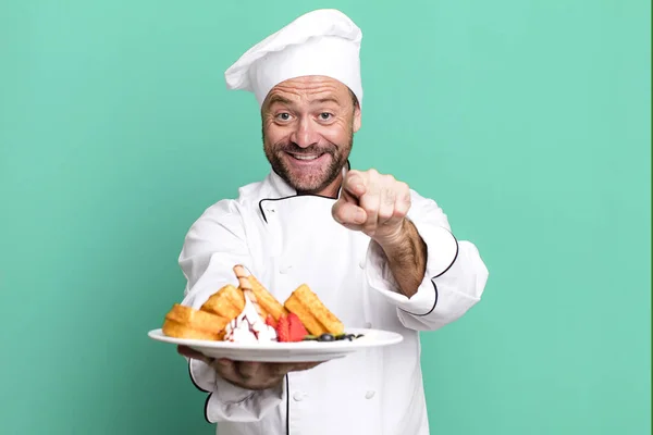 Middle Age Man Chef Concept Waffles Sport Coach Concept Soccer — Stock Photo, Image